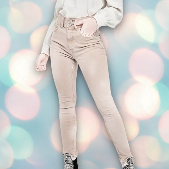 We The Free Denim - Free People “We The Free” Women’s Raw Hem Beige Cream Skinny Denim Jeans 27
